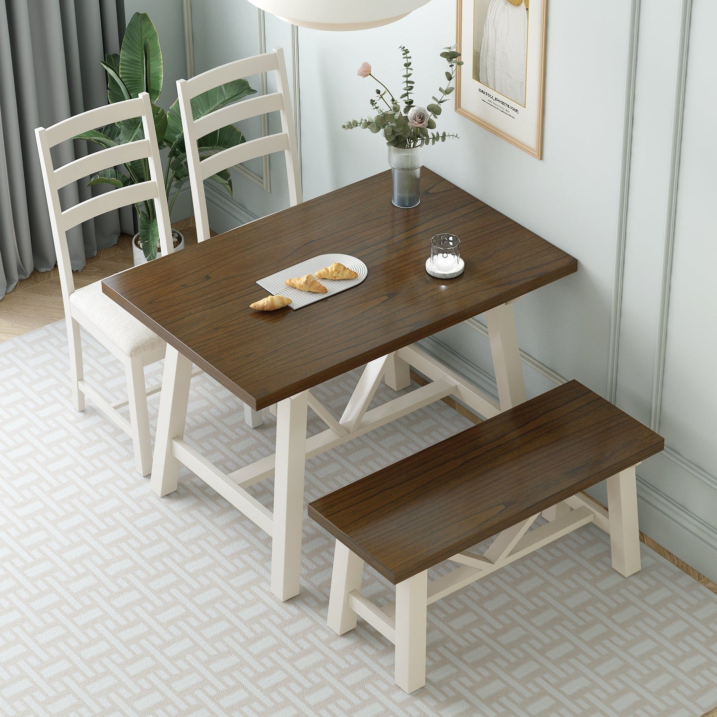 Flint 4 Piece Dining Table Set with Bench and 2 Chairs