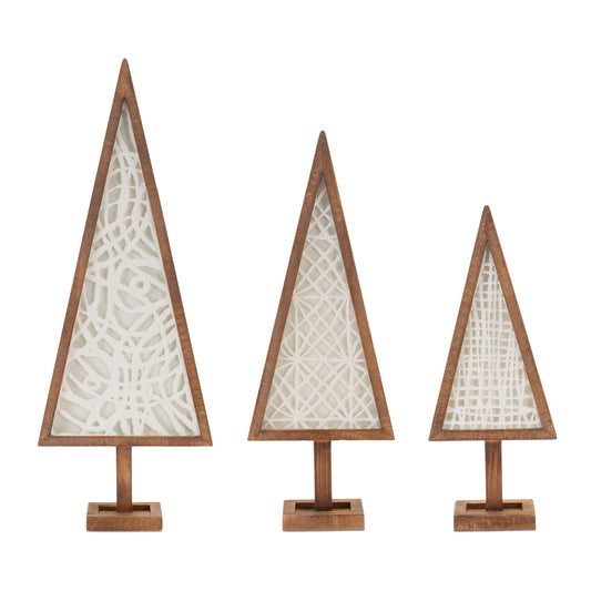 Framed Paper Mache Pine Tree, Set of 3