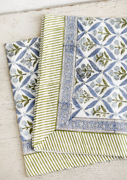Framed Florals Block Print Tablecloth