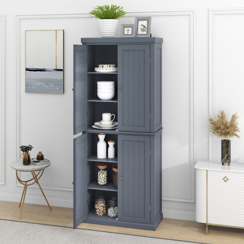 Freestanding Tall Kitchen Pantry, 72.4" with 4 Doors and Adjustable Shelves