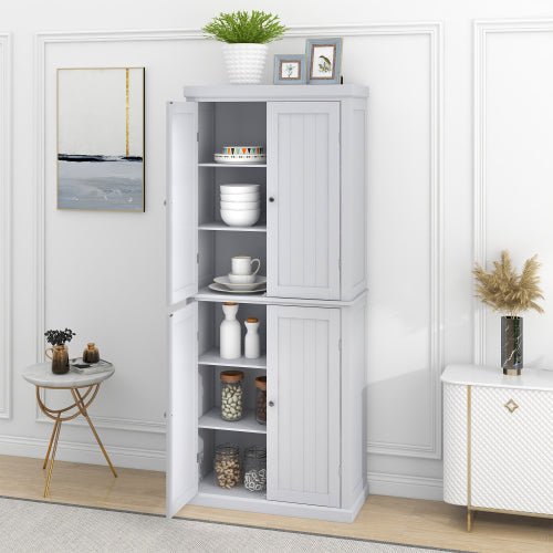 Freestanding Tall Kitchen Pantry, 72.4" with 4 Doors and Adjustable Shelves