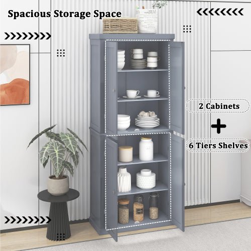 Freestanding Tall Kitchen Pantry, 72.4" with 4 Doors and Adjustable Shelves