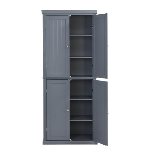 Freestanding Tall Kitchen Pantry, 72.4" with 4 Doors and Adjustable Shelves