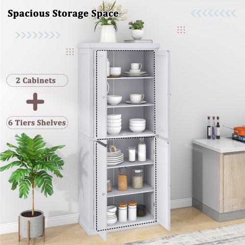 Freestanding Tall Kitchen Pantry, 72.4" with 4 Doors and Adjustable Shelves