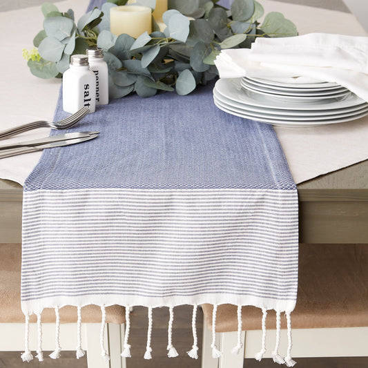 French Blue Bordered Dobby 15"X108" Table Runner