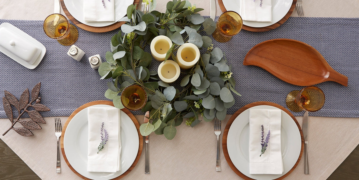 French Blue Bordered Dobby 15"X108" Table Runner