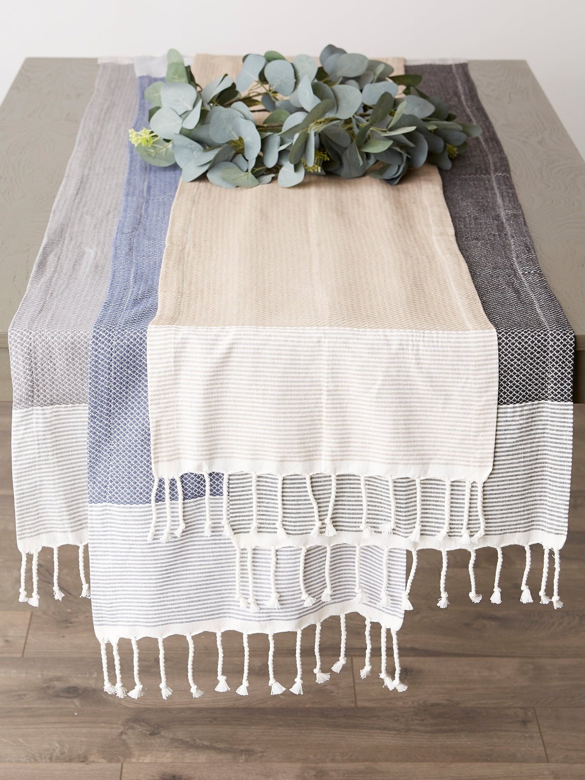 French Blue Bordered Dobby 15"X108" Table Runner
