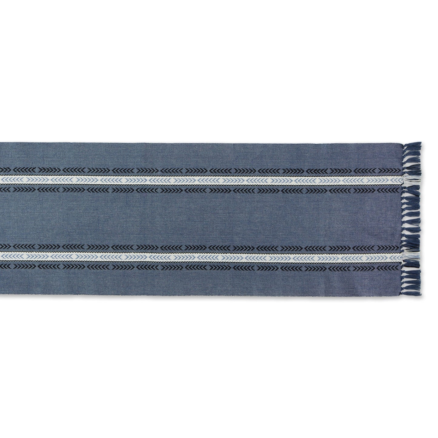 French Blue Dobby Striped Fringe Ribbed 14"X72" Table Runner
