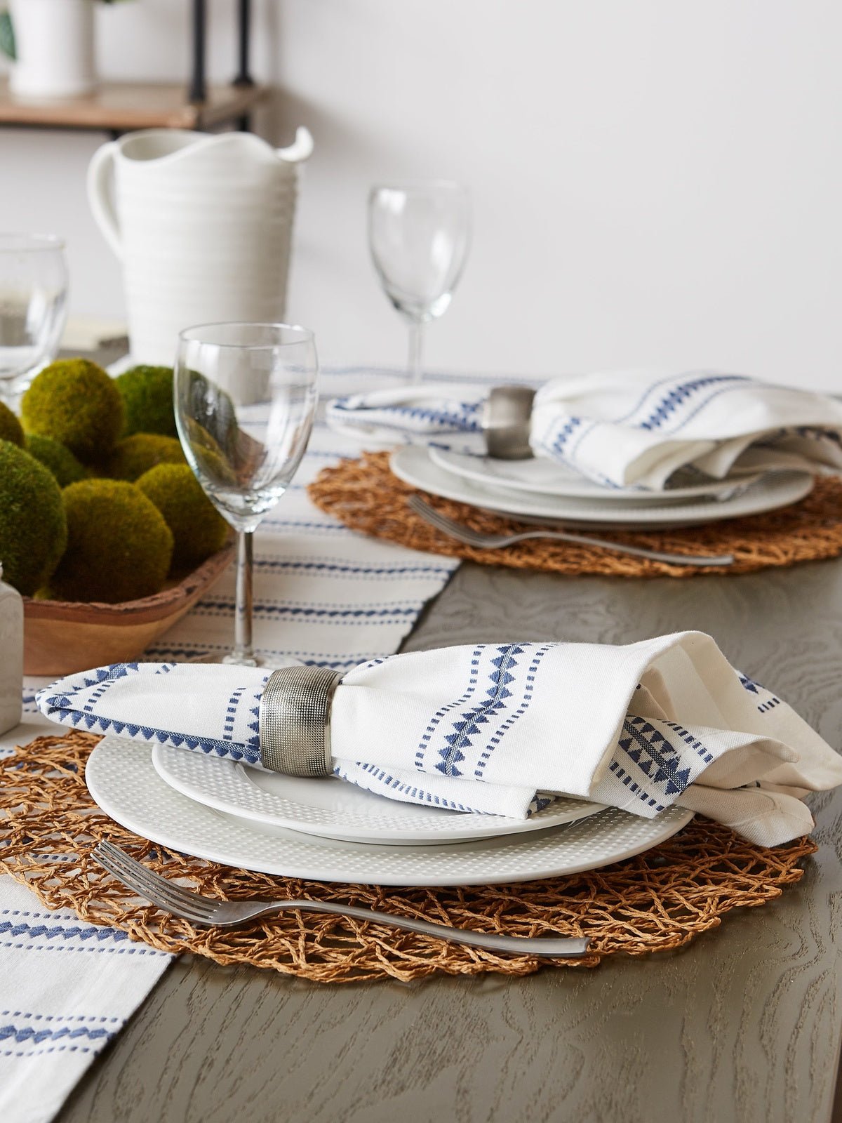 French Blue Zig Dobby Stripe Napkins, Set Of 6