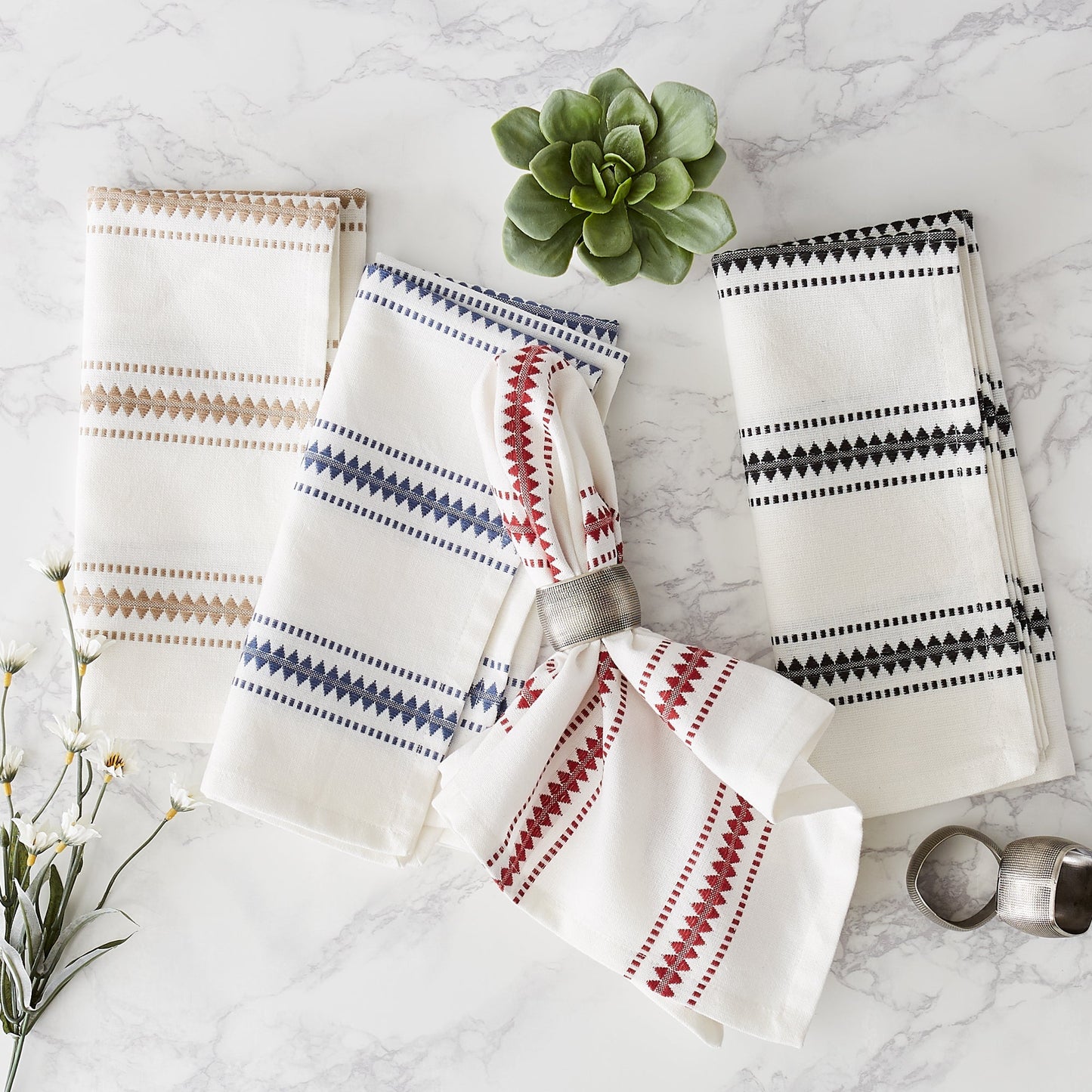 French Blue Zig Dobby Stripe Napkins, Set Of 6