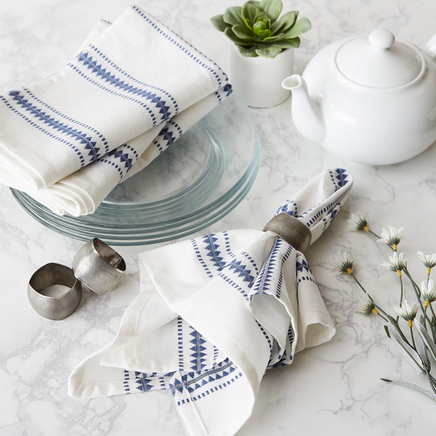 French Blue Zig Dobby Stripe Napkins, Set Of 6