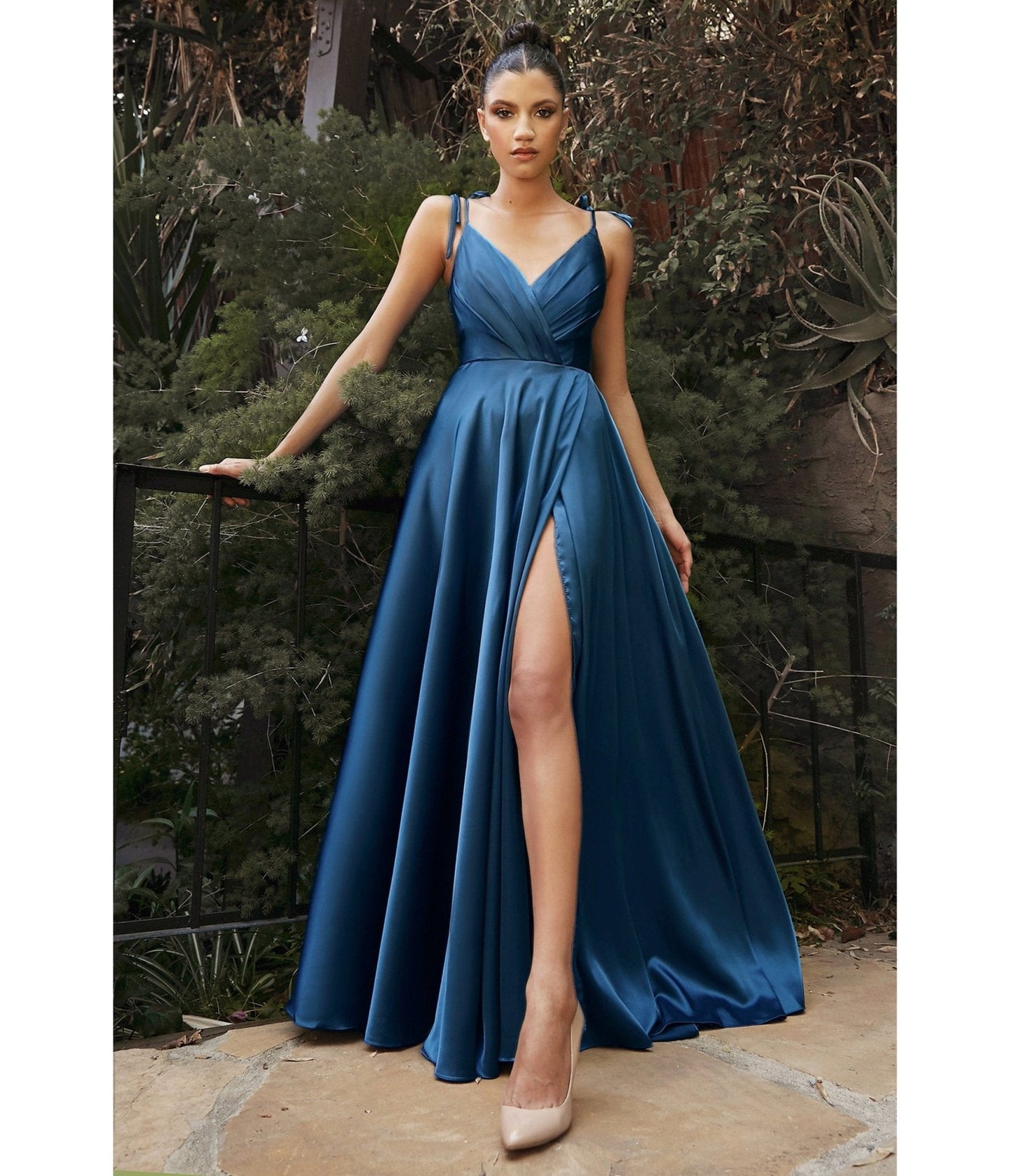 Cinderella Divine  French Navy Flowy Satin A-Line Bridesmaid Gown