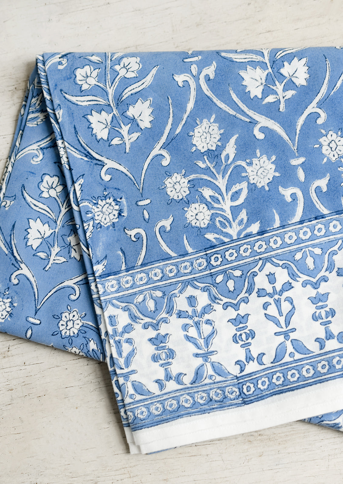 French Floral Block Print Tablecloth