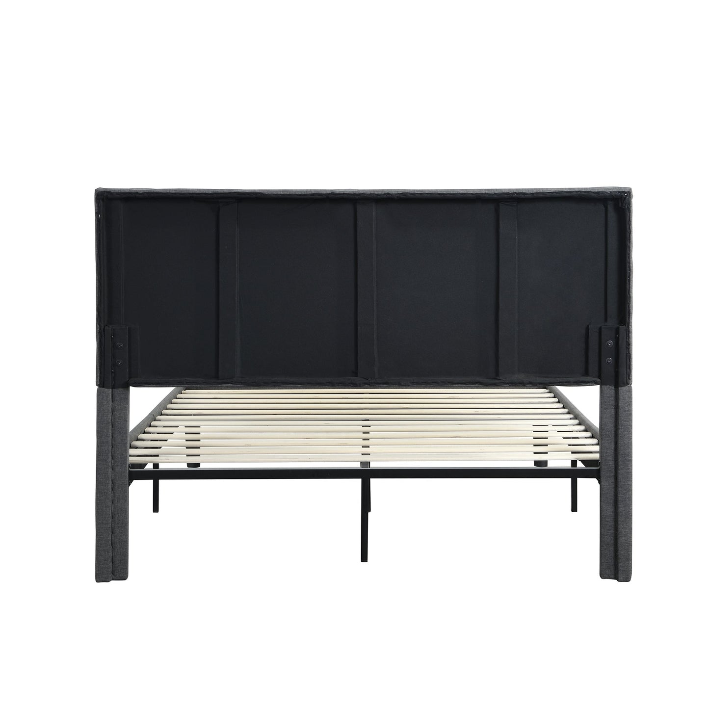 Full Size Upholstered Platform Bed Frame with Headboard, Strong Slat Support, Mattress Foundation