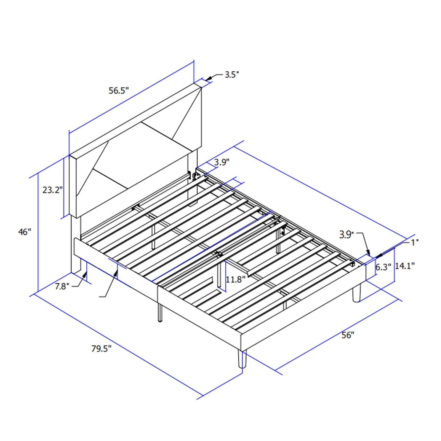 Full Size Upholstered Platform Bed Frame with Headboard, Strong Slat Support, Mattress Foundation