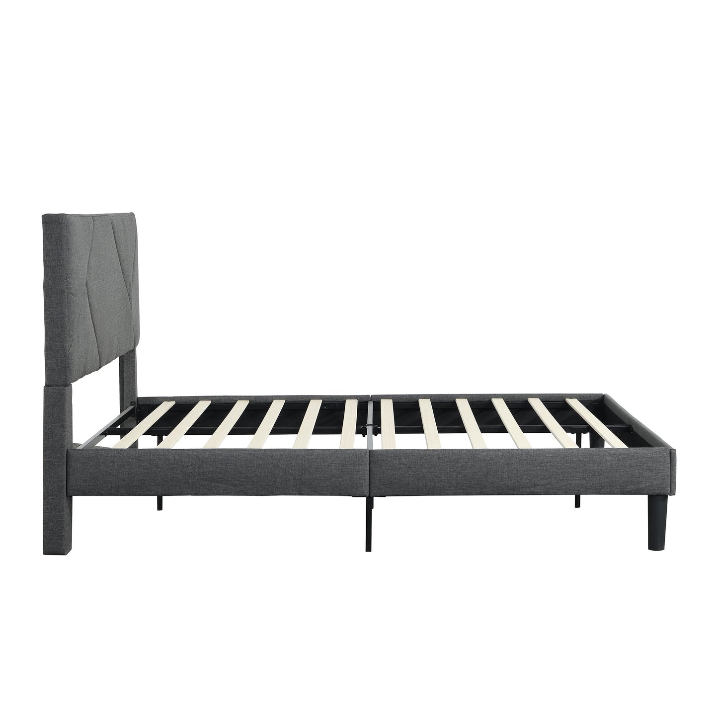 Full Size Upholstered Platform Bed Frame with Headboard, Strong Slat Support, Mattress Foundation