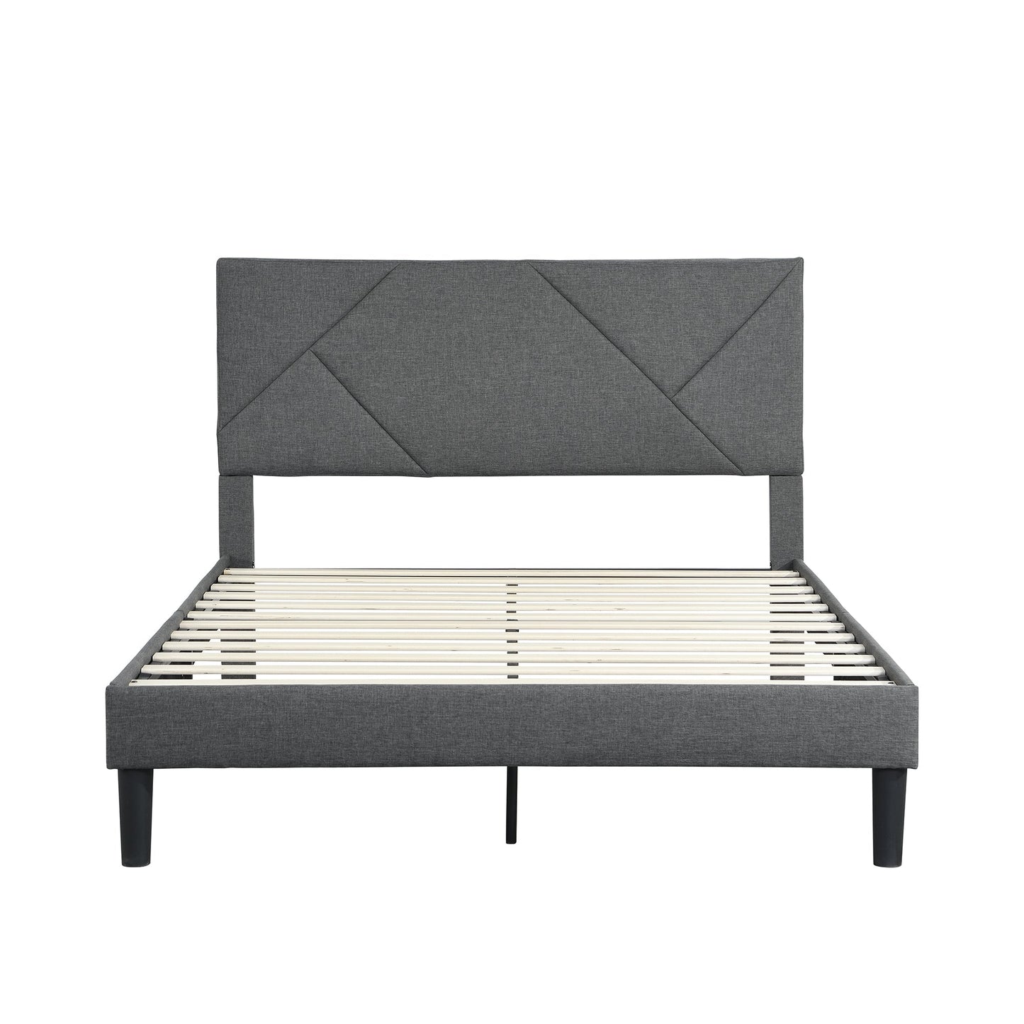 Full Size Upholstered Platform Bed Frame with Headboard, Strong Slat Support, Mattress Foundation