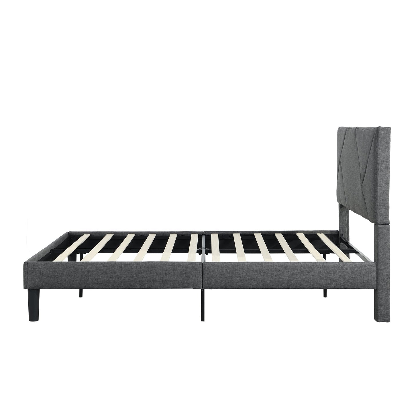 Full Size Upholstered Platform Bed Frame with Headboard, Strong Slat Support, Mattress Foundation