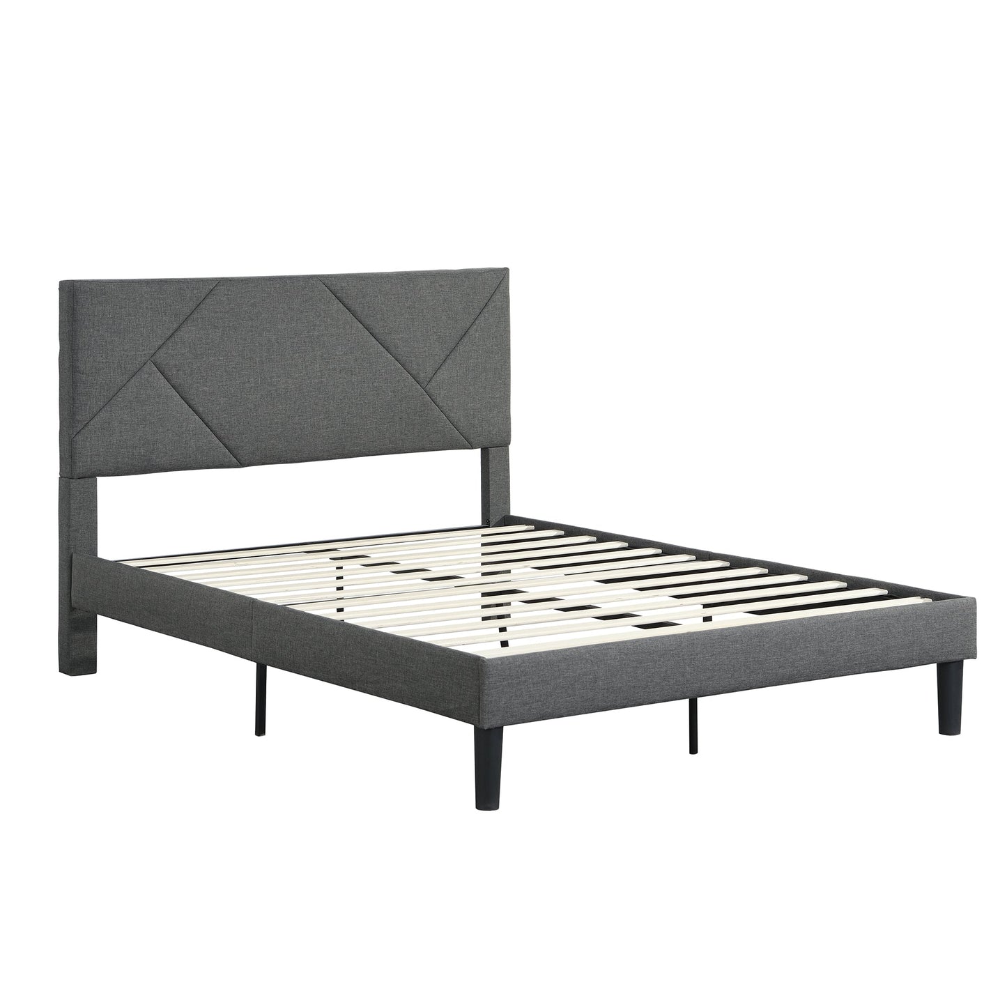Full Size Upholstered Platform Bed Frame with Headboard, Strong Slat Support, Mattress Foundation