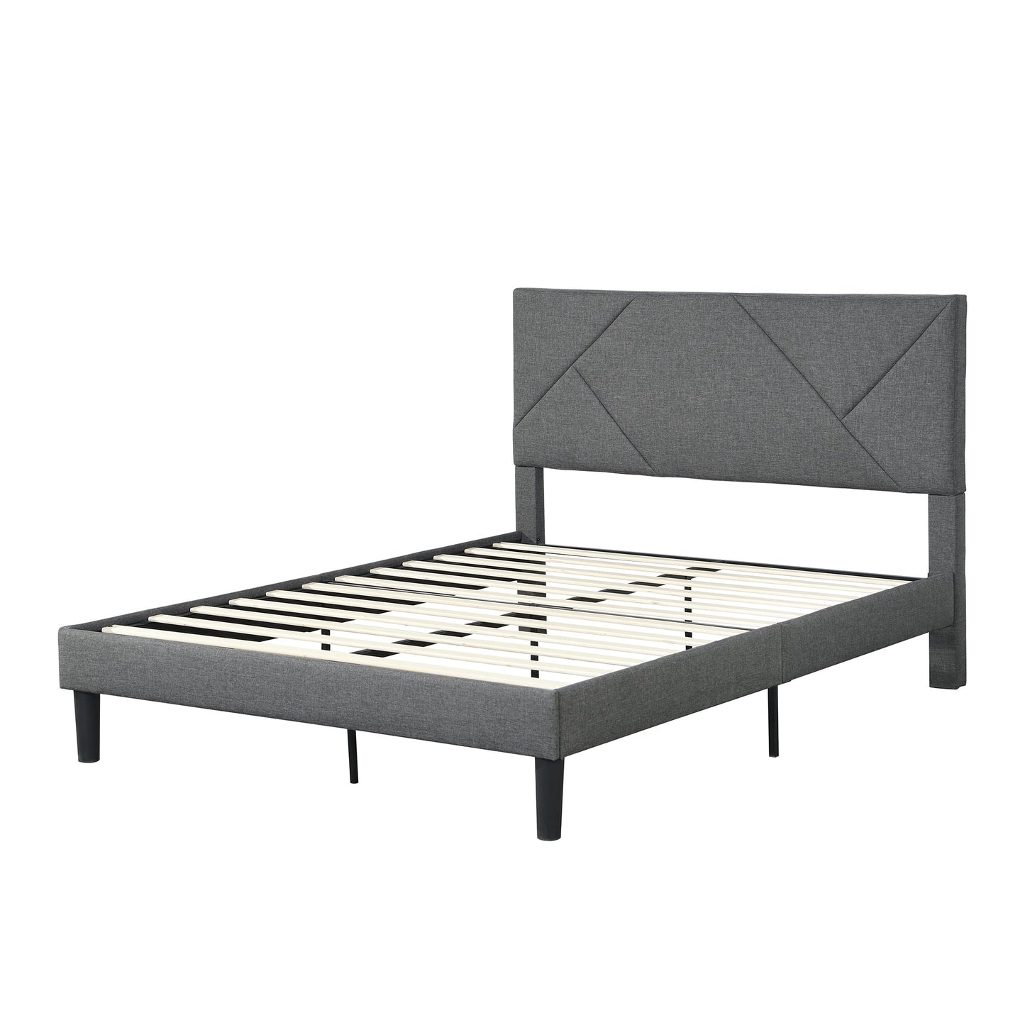 Full Size Upholstered Platform Bed Frame with Headboard, Strong Slat Support, Mattress Foundation
