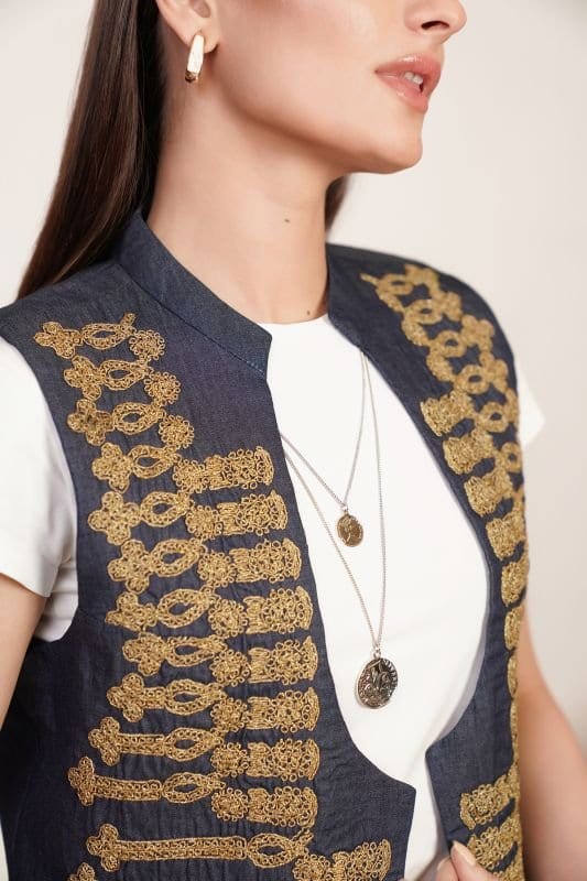 Embroidered Denim Waistcoat