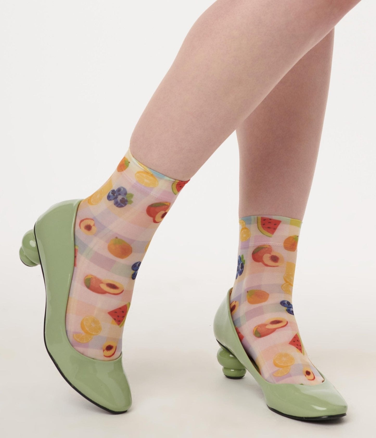 Gingham Fruit Sheer Crew Socks