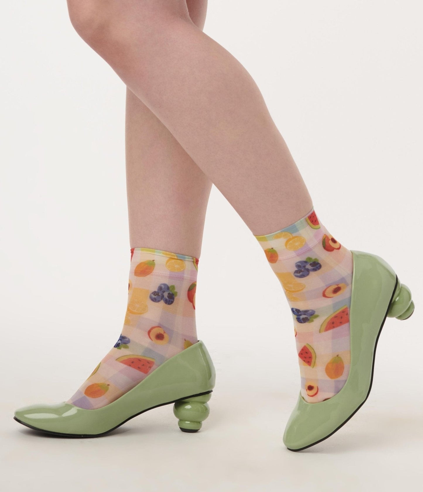 Gingham Fruit Sheer Crew Socks