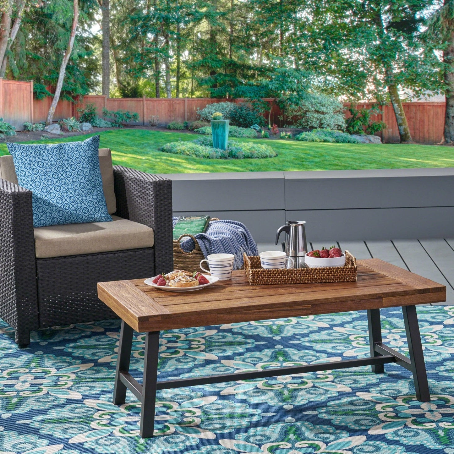 Glimmer Outdoor Table with Slat Top and Metal Legs