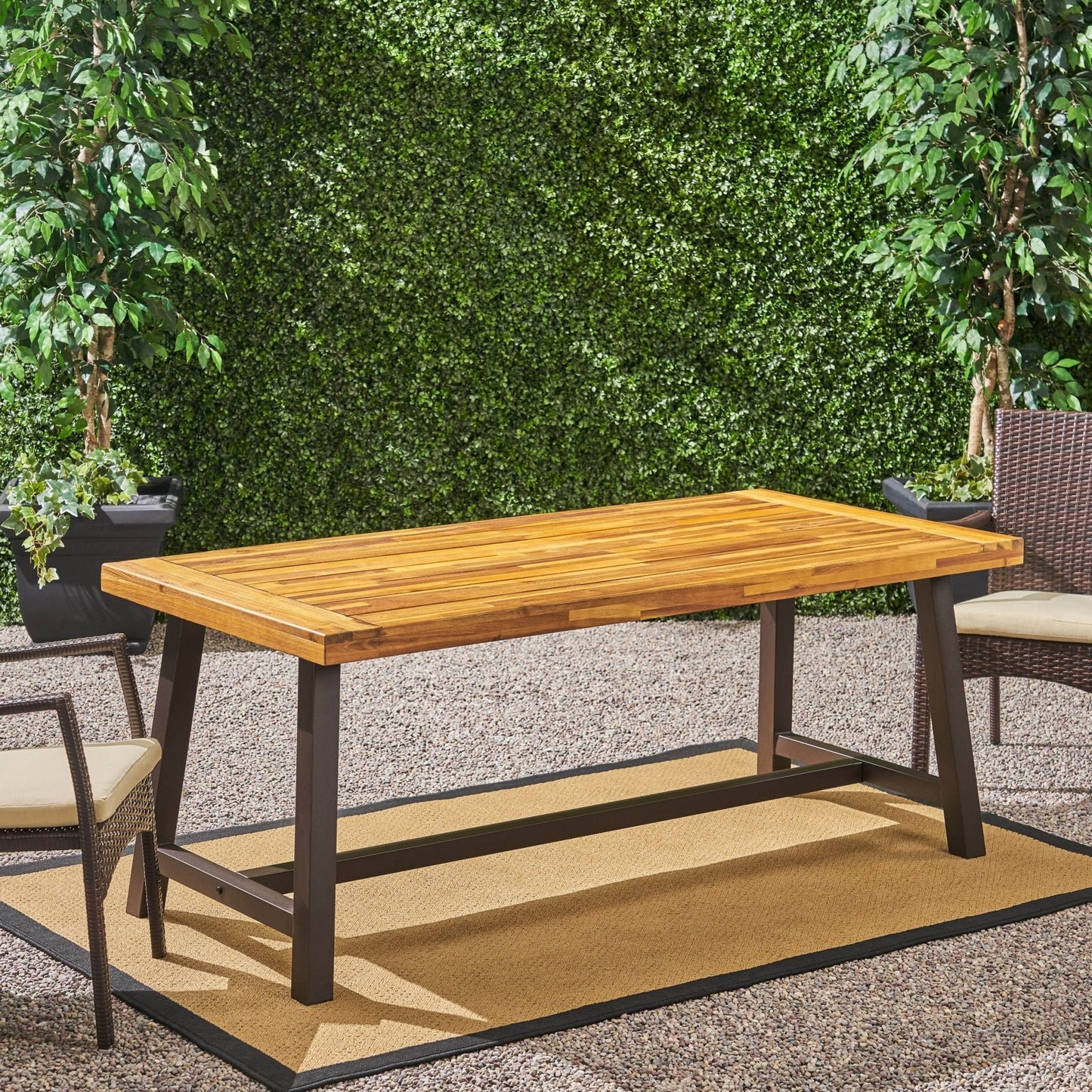 Glimmer Outdoor Table with Slat Top and Metal Legs