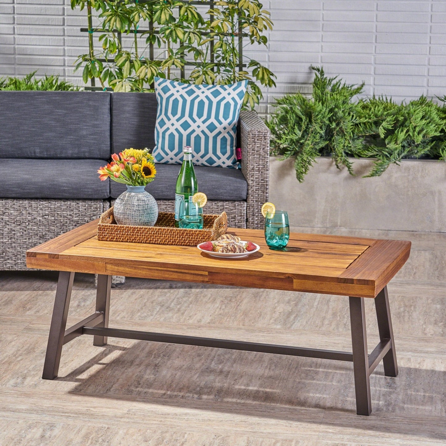 Glimmer Outdoor Table with Slat Top and Metal Legs