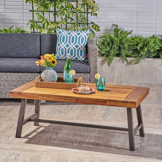 Glimmer Outdoor Table with Slat Top and Metal Legs