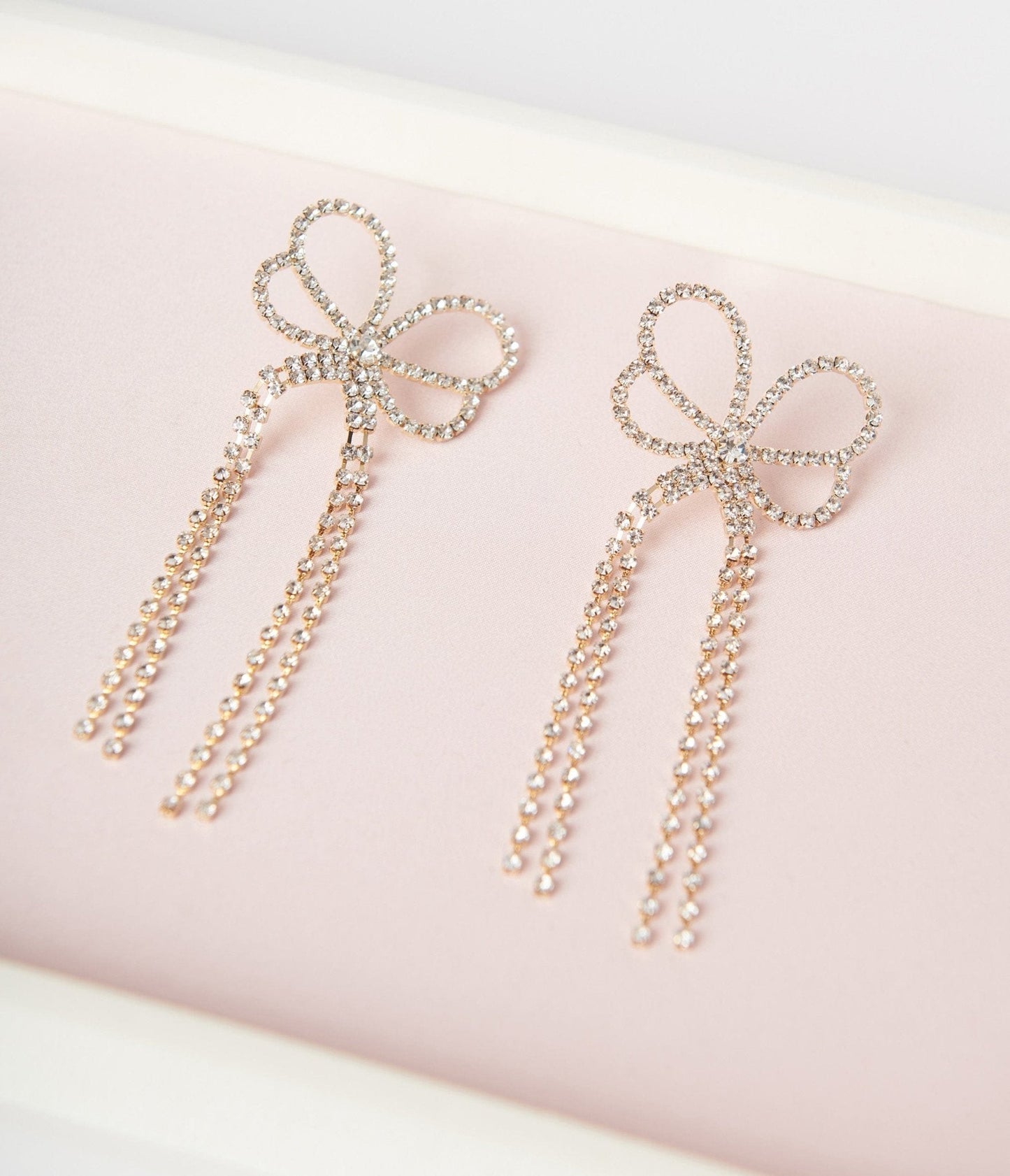 Gold & Silver Rhinestone Bow Dangle Earrings