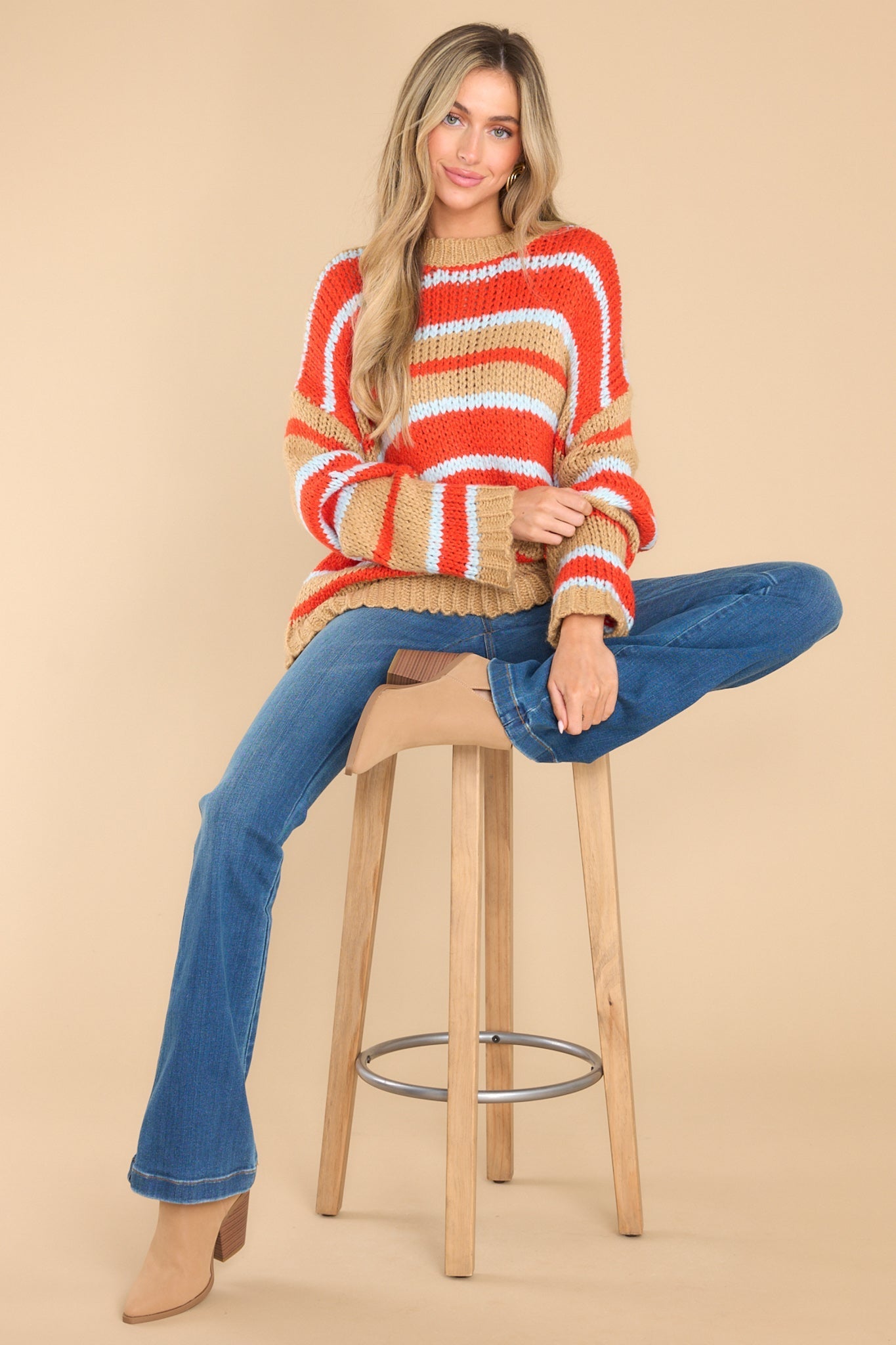Good Pep Talk Tan Multi Stripe Sweater