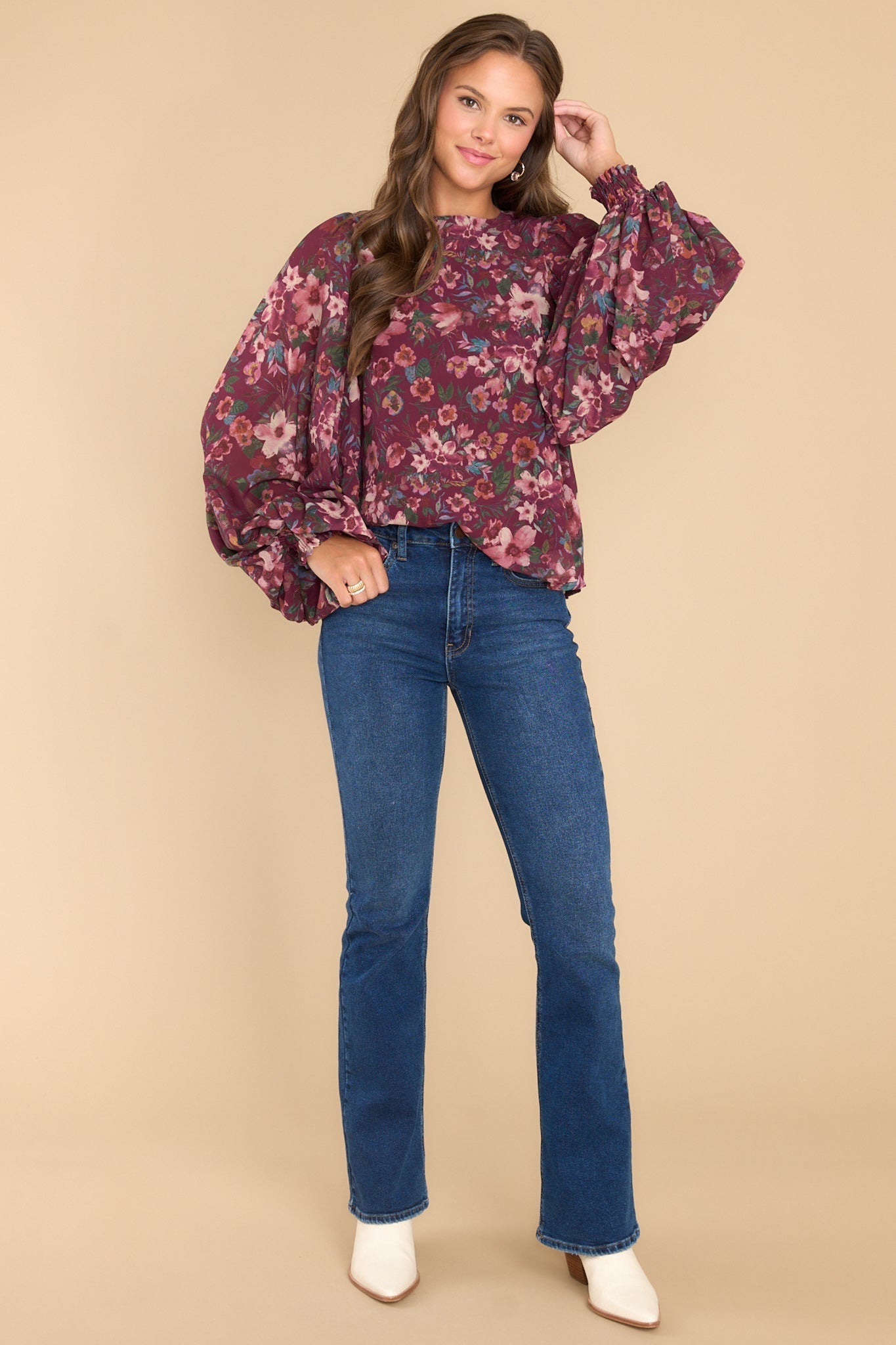 Gorgeous Girl Burgundy Multi Floral Print Top