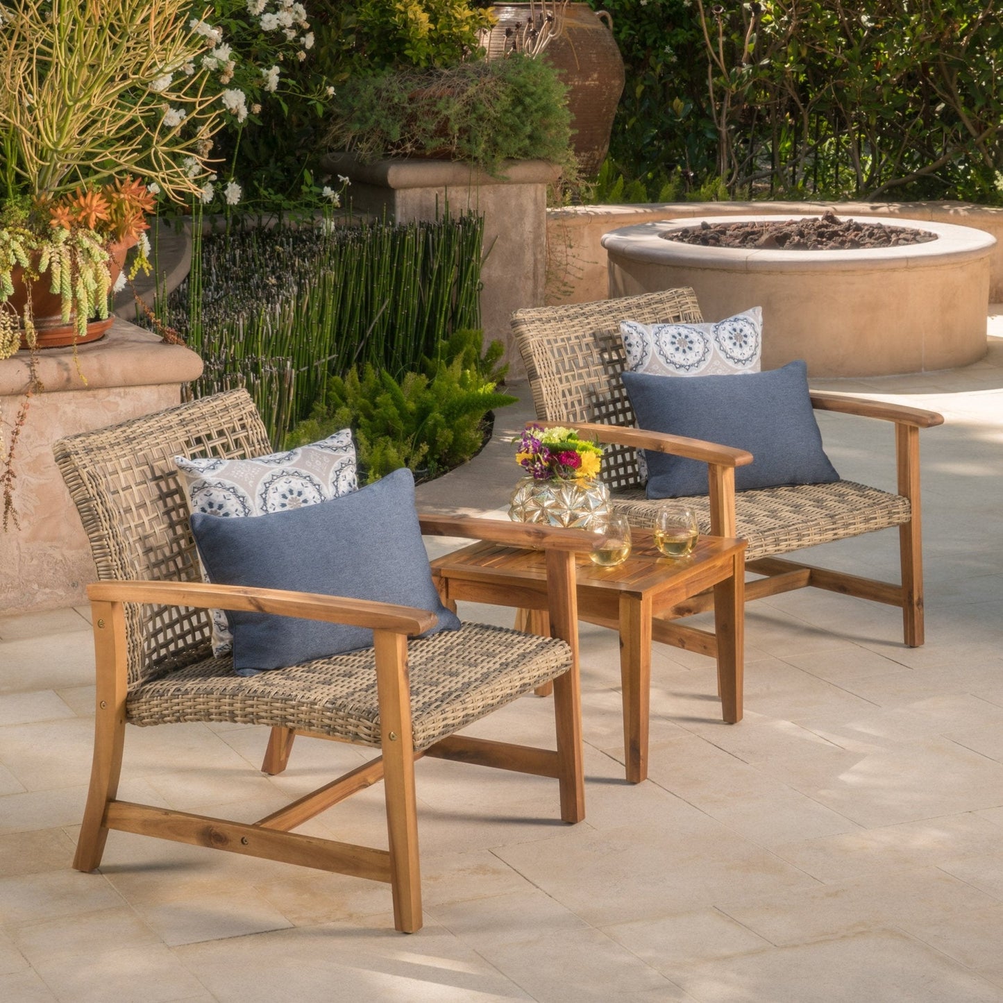 Gorgeous Outdoor Club Chairs with Acacia Wood and Iron Construction, Set of 2