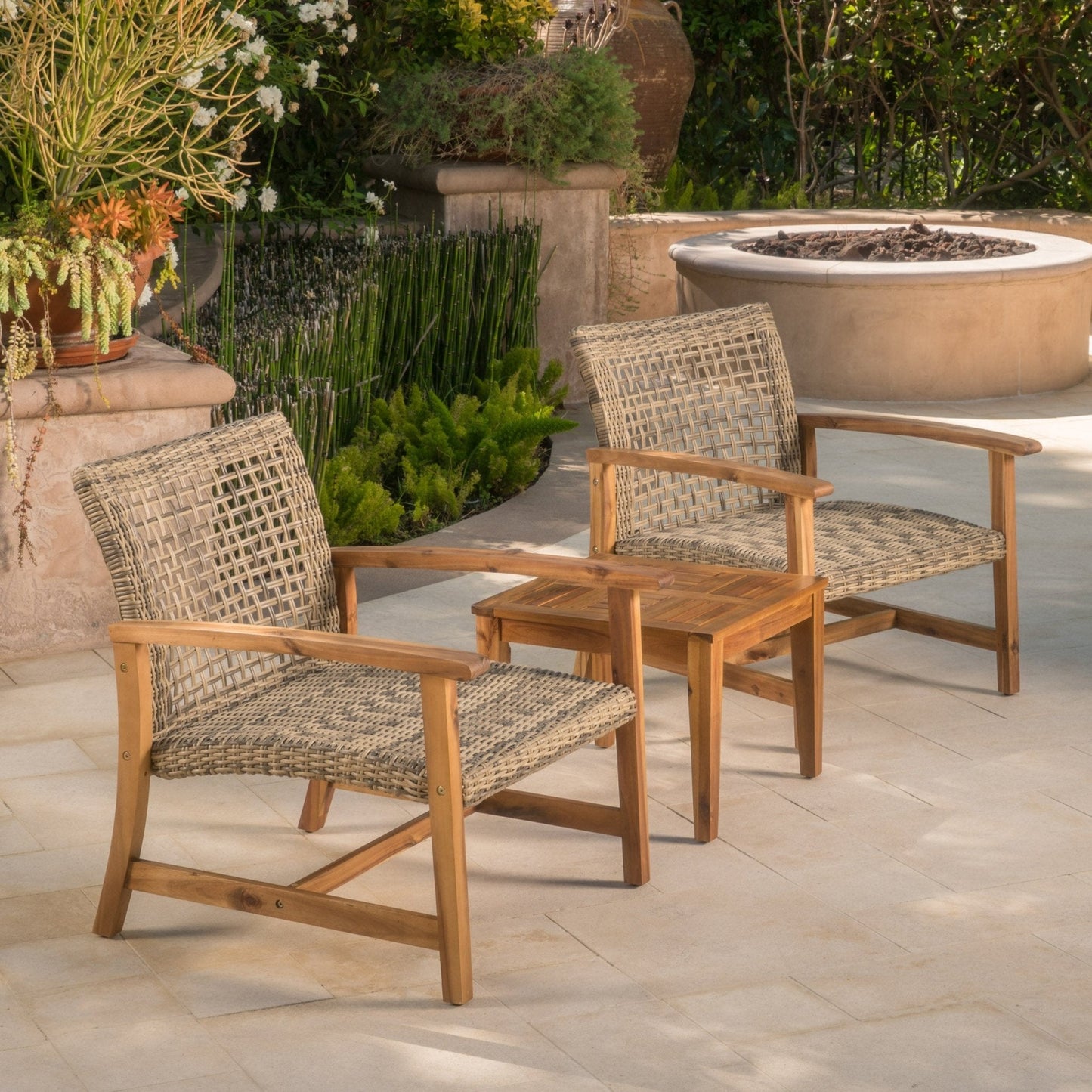 Gorgeous Outdoor Club Chairs with Acacia Wood and Iron Construction, Set of 2