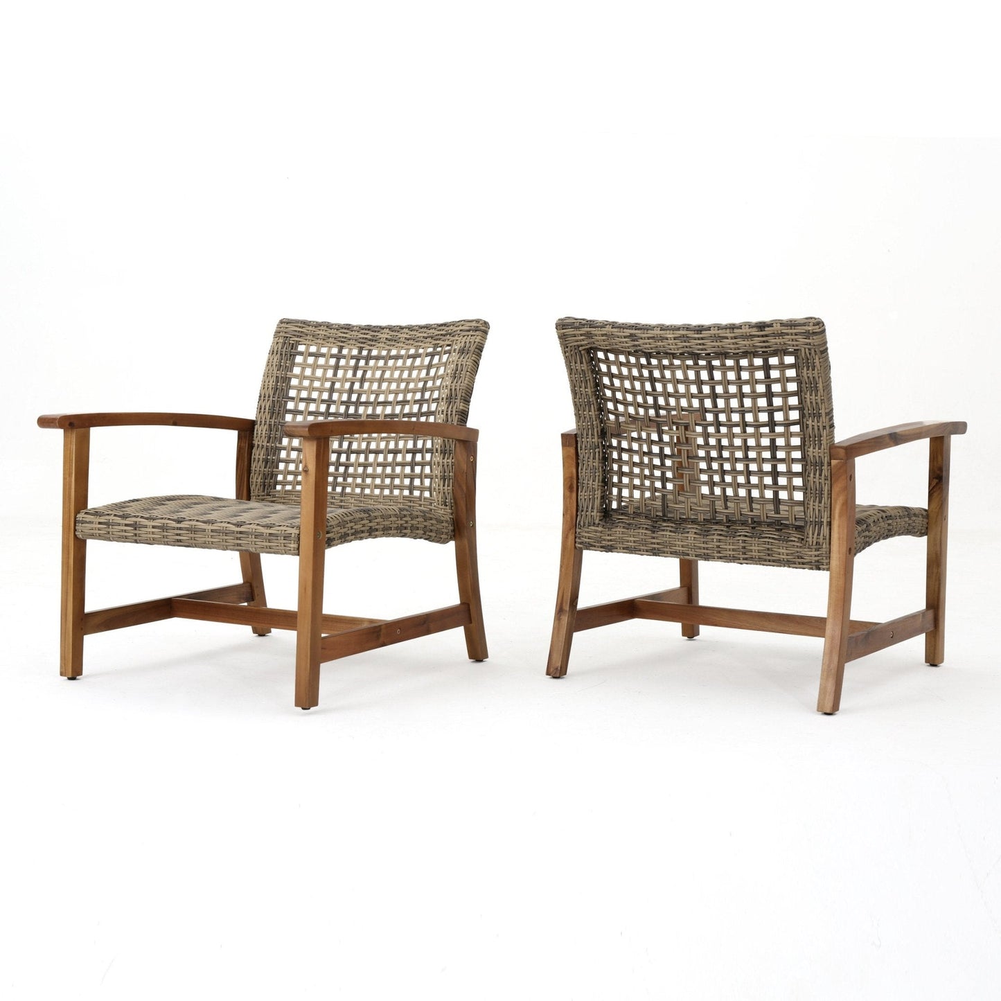 Gorgeous Outdoor Club Chairs with Acacia Wood and Iron Construction, Set of 2