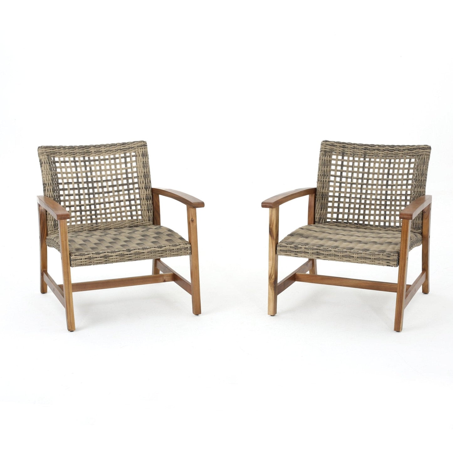 Gorgeous Outdoor Club Chairs with Acacia Wood and Iron Construction, Set of 2