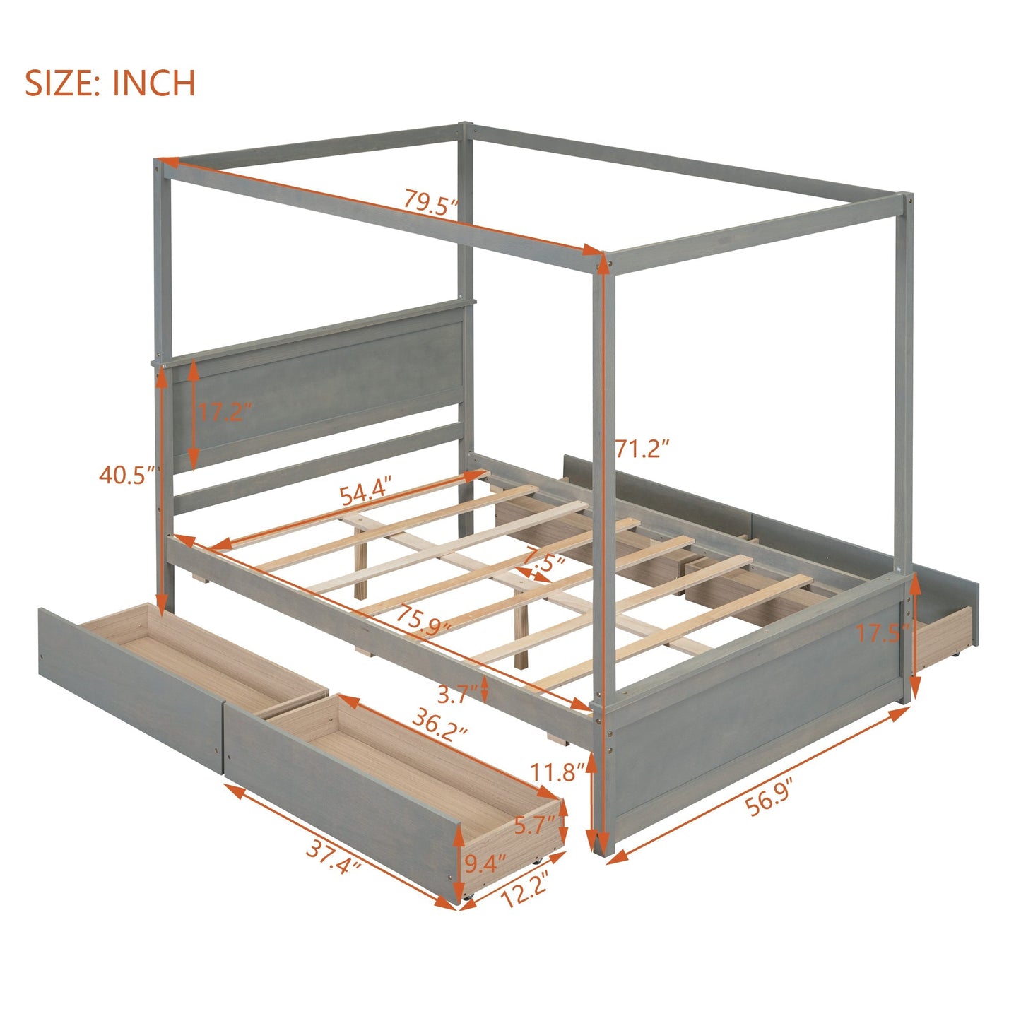 Grant Canopy Bed with Four Drawers