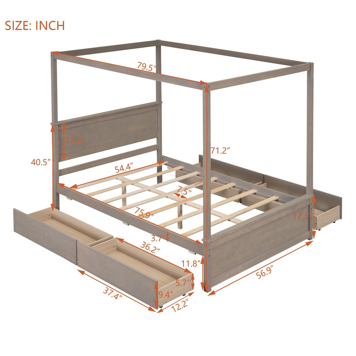 Grant Canopy Bed with Four Drawers