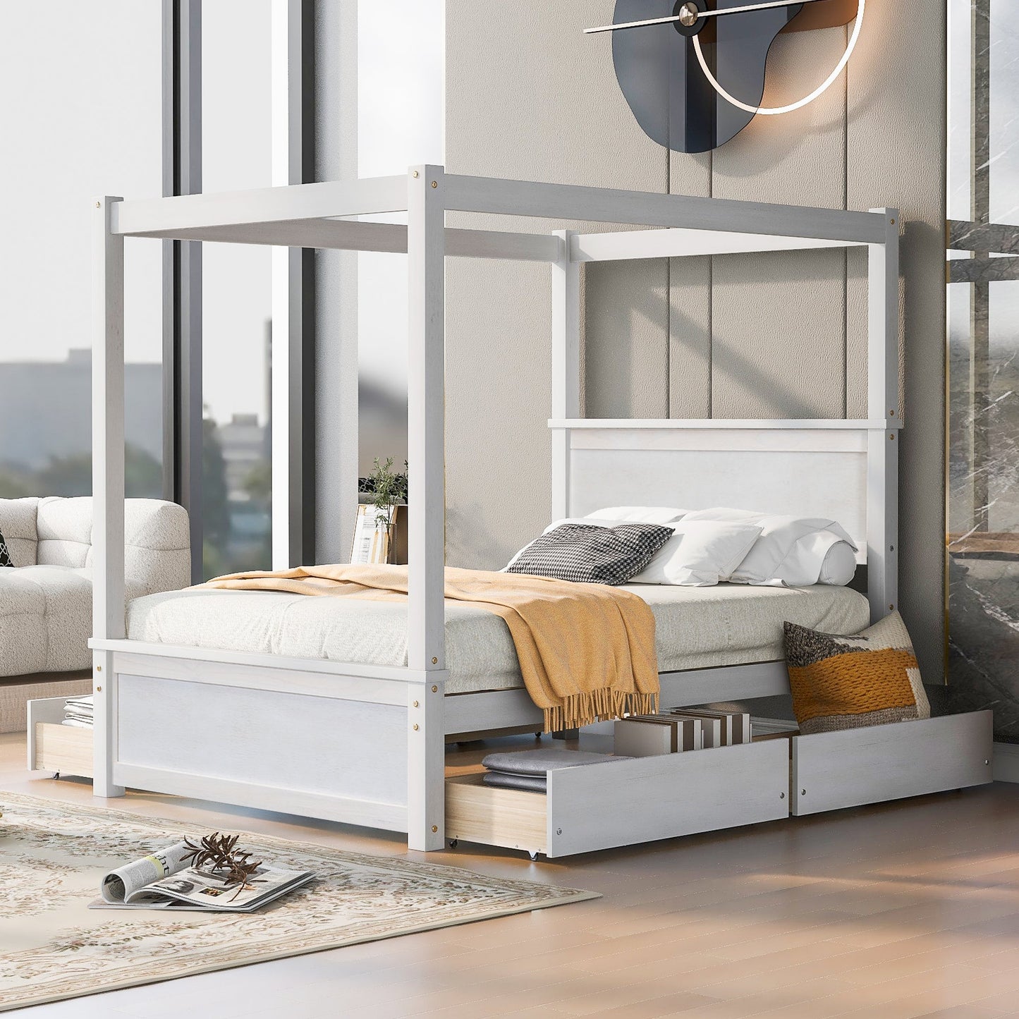 Grant Canopy Bed with Four Drawers
