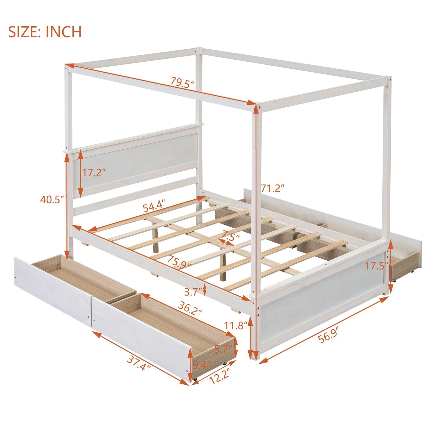 Grant Canopy Bed with Four Drawers
