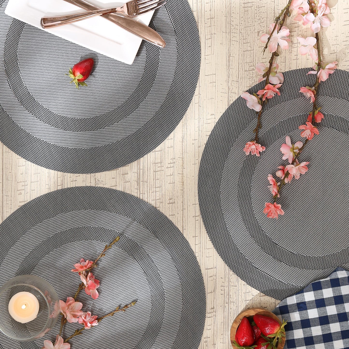 Gray Round  Double-Frame Placemats, Set Of 6