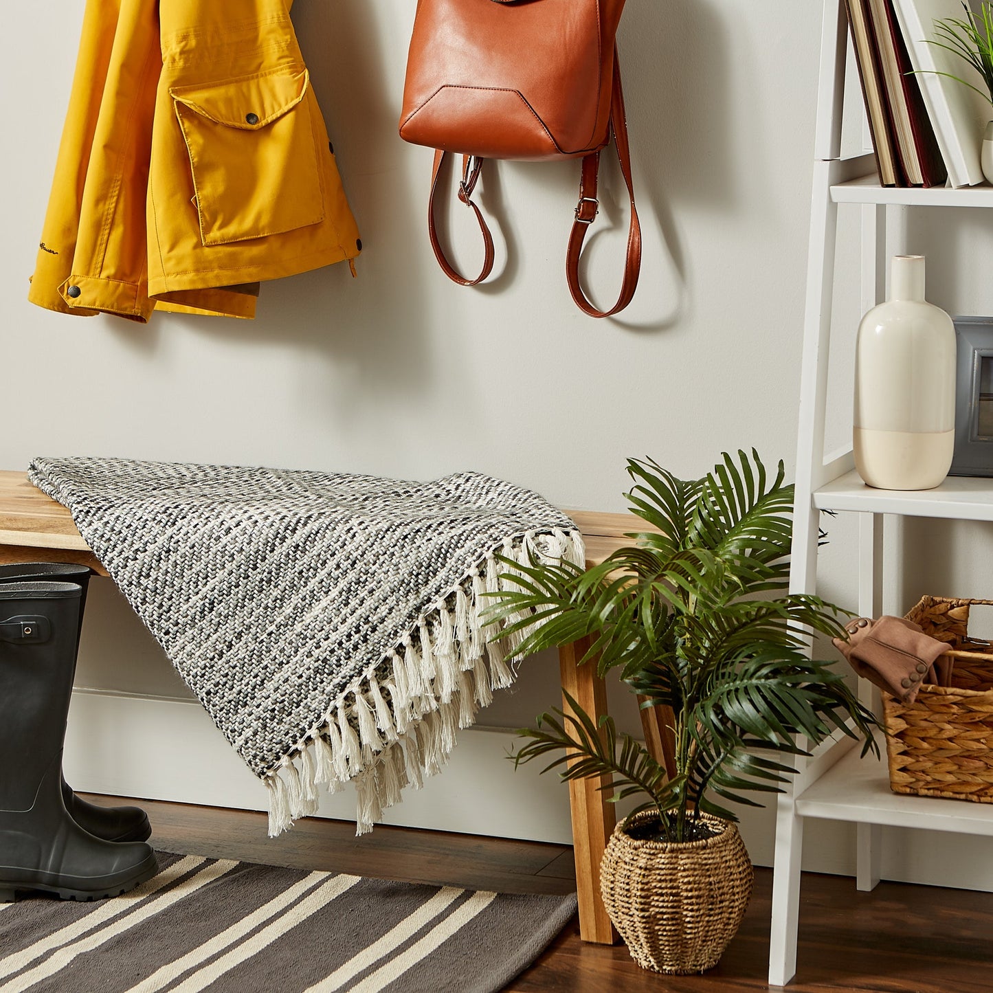 Gray Tone Diagonal Stripe Acrylic Throw