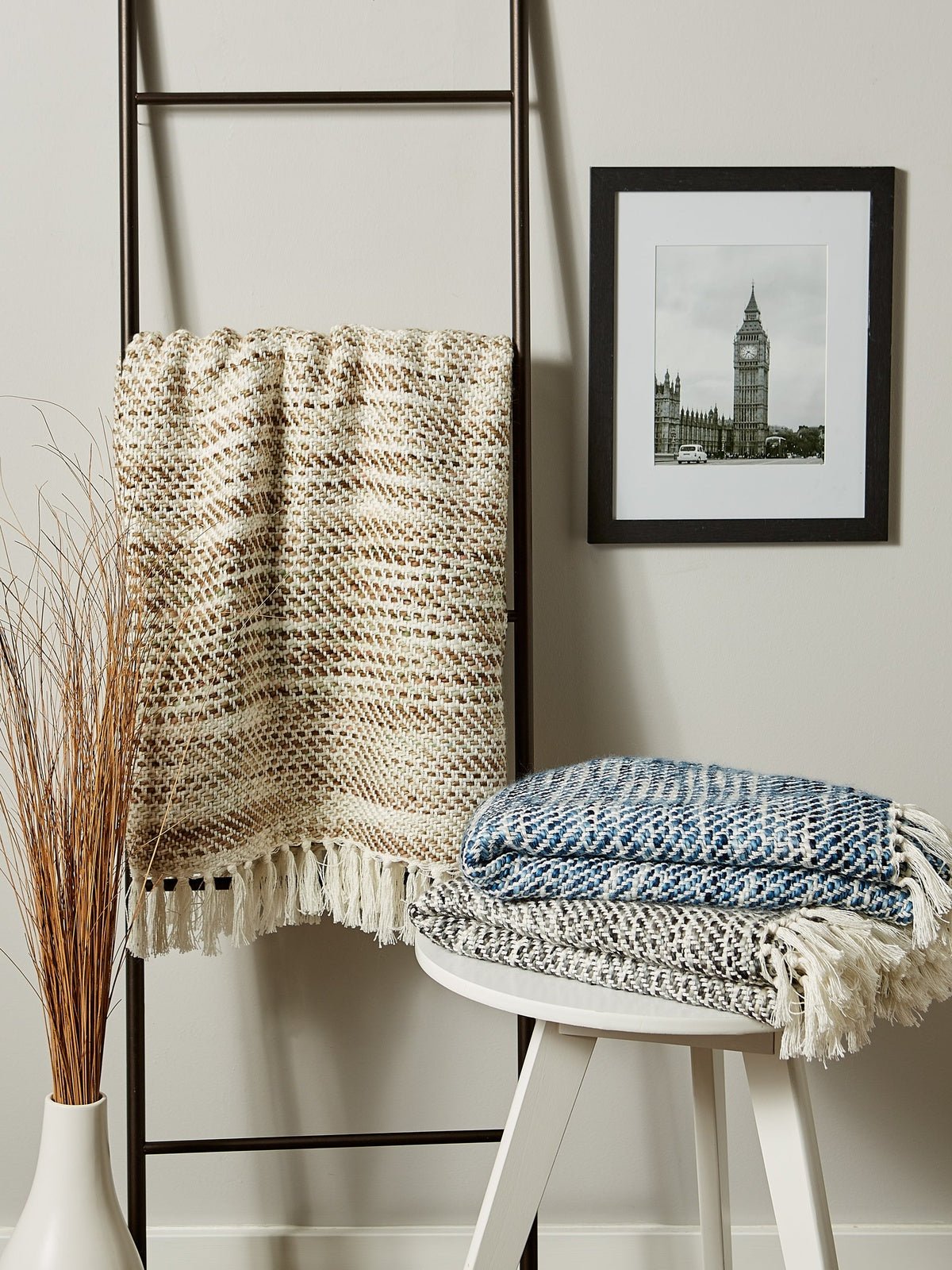 Gray Tone Diagonal Stripe Acrylic Throw