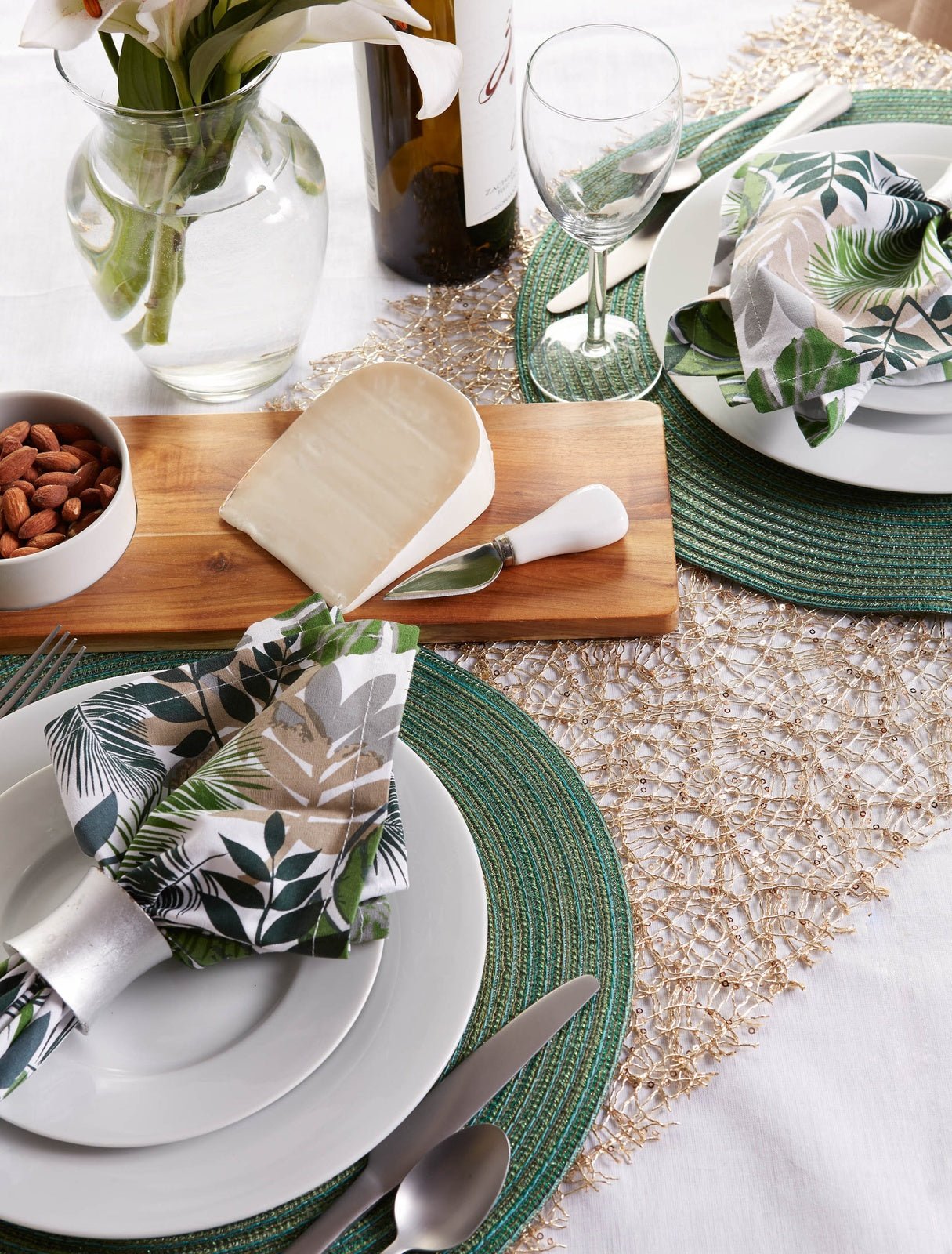 Green Metallic Variegated Round Woven Placemats, Set Of 6