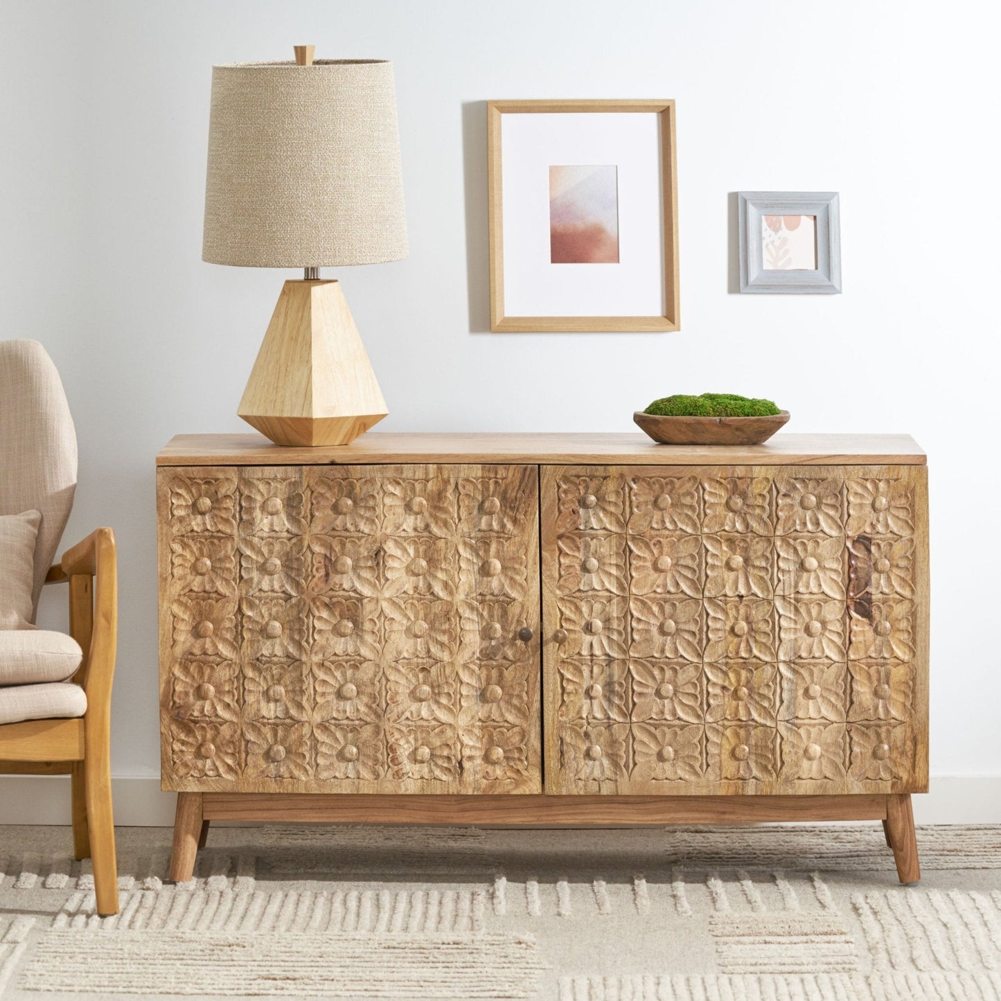 Floral Carved Handcrafted 2 Door Cabinet