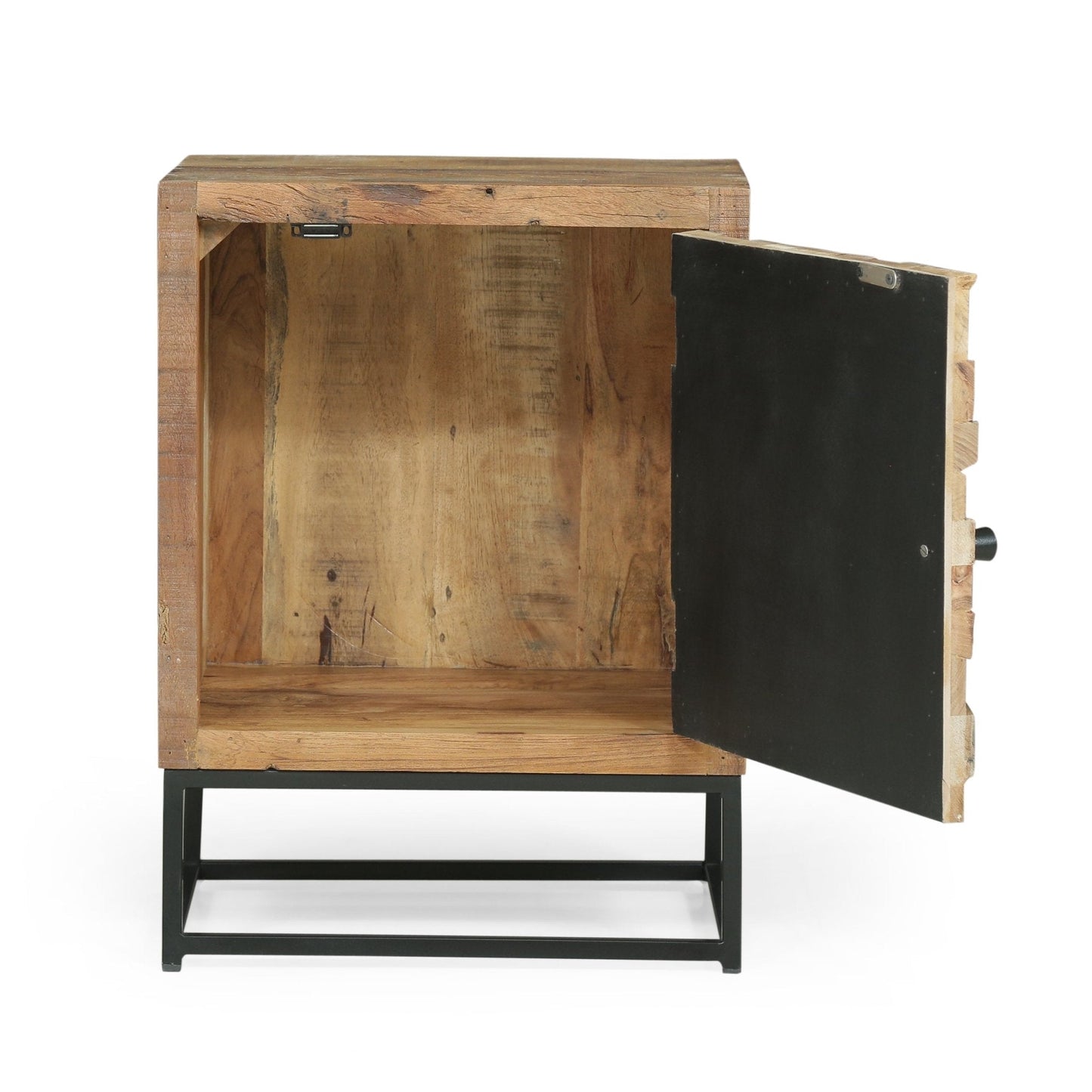 Handcrafted Wood Nightstand with Sunburst Design