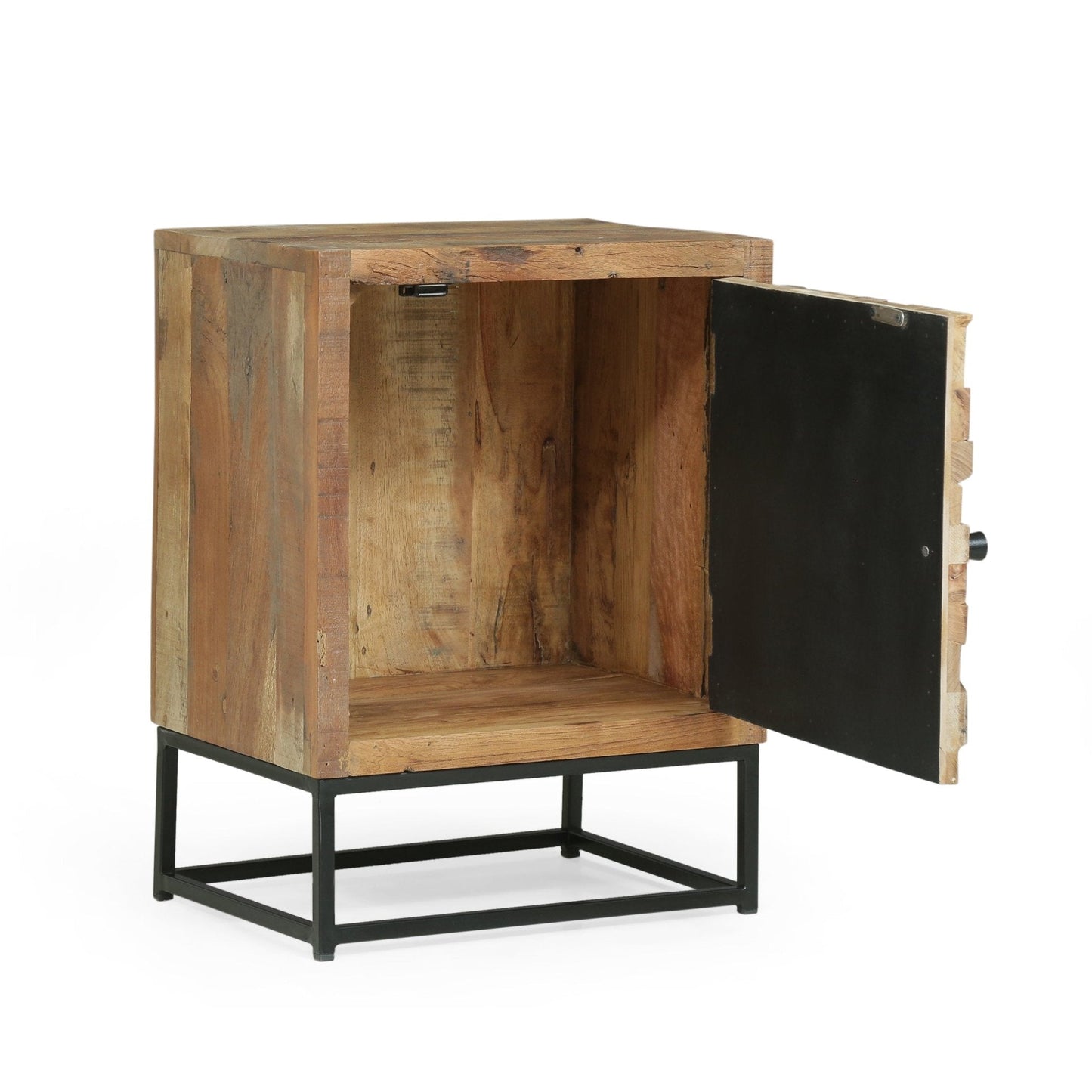 Handcrafted Wood Nightstand with Sunburst Design