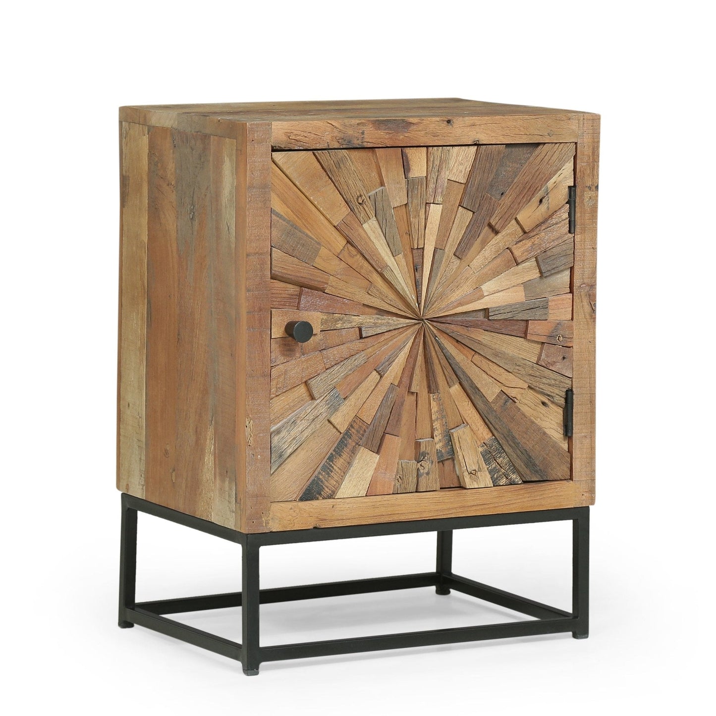Handcrafted Wood Nightstand with Sunburst Design